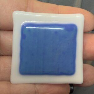 Glass Brooch Blue White Fused Glass Rectangular Minimalist Pin 1.75 inches